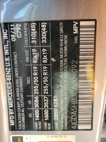 4JGDA5HB3CA009092 - 2012 MERCEDES-BENZ ML 350 4MATIC SILVER photo 12