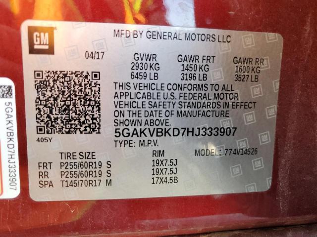 5GAKVBKD7HJ333907 - 2017 BUICK ENCLAVE 红色 照片 13