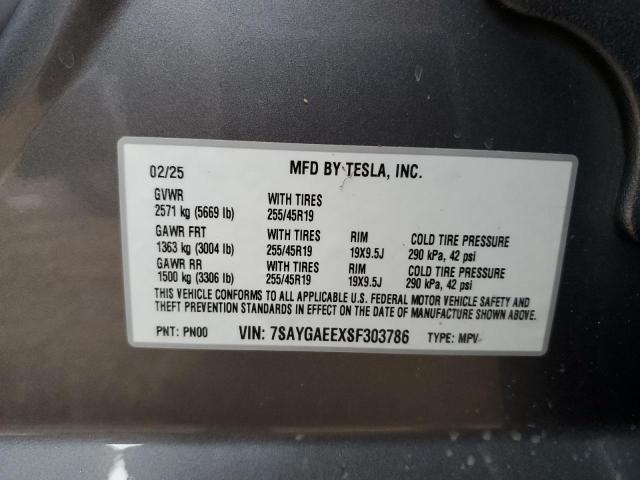 7SAYGAEEXSF303786 - 2025 TESLA MODEL Y SILVER photo 14