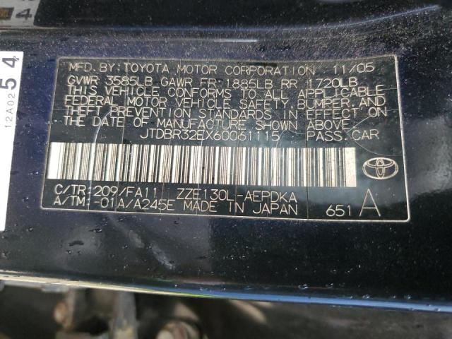 JTDBR32EX60061115 - 2006 TOYOTA COROLLA CE BLACK photo 12