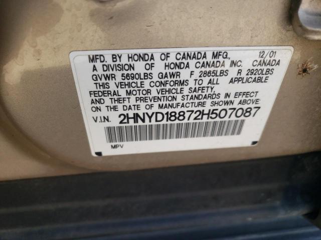 2HNYD18872H507087 - 2002 ACURA MDX TOURING BEIGE photo 12