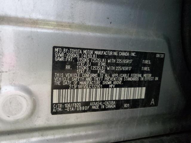 2T3F1RFV5LC132901 - 2020 TOYOTA RAV4 LE SILVER photo 13