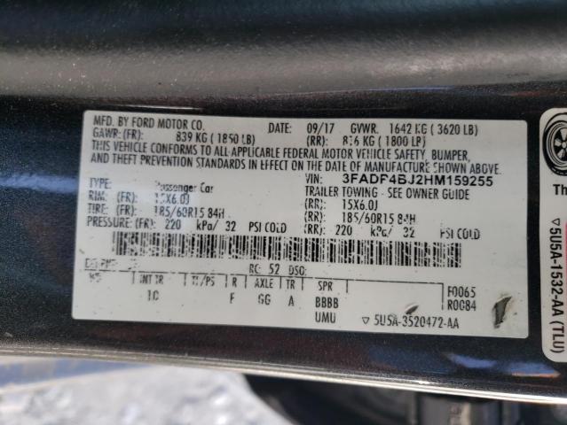 3FADP4BJ2HM159255 - 2017 FORD FIESTA SE CHARCOAL photo 12