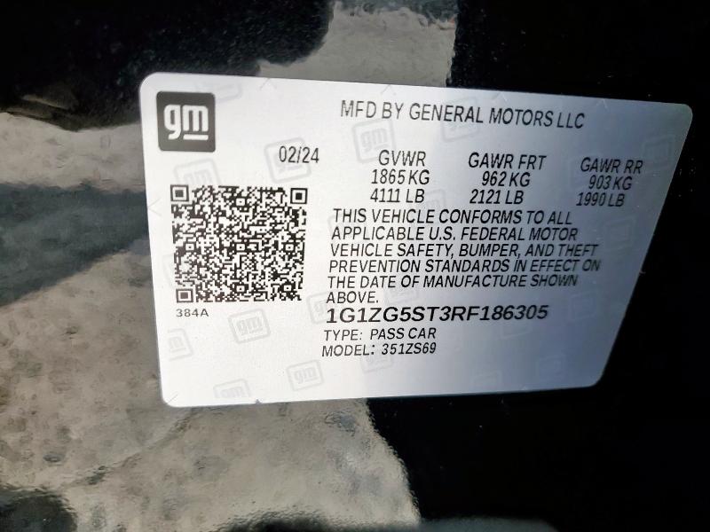 1G1ZG5ST3RF186305 - 2024 CHEVROLET MALIBU RS 黑色 照片 12