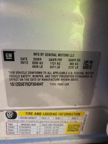 1G1ZG5E75CF364947 - 2012 CHEVROLET MALIBU LTZ ვერცხლისფერი ფოტო 12