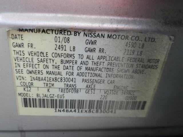 1N4BA41EX8C830041 - 2008 NISSAN MAXIMA SE SILVER photo 12