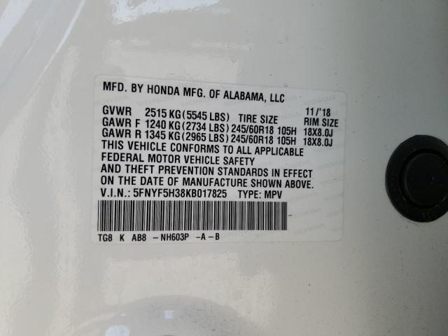 5FNYF5H38KB017825 - 2019 HONDA PILOT EX WHITE photo 13