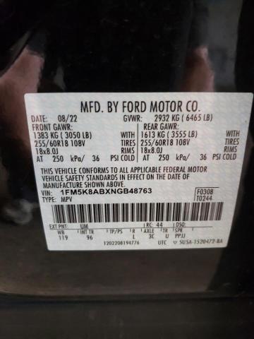 1FM5K8ABXNGB48763 - 2022 FORD EXPLORER POLICE INTERCEPTOR BLACK photo 14