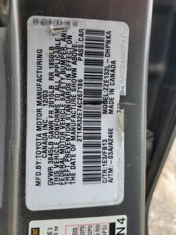 2T1KR32E74C267186 - 2004 TOYOTA COROLLA XR 灰色 照片 12