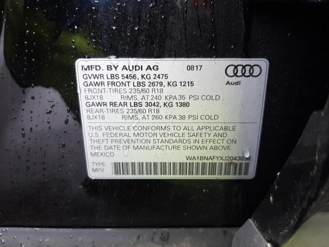 WA1BNAFYXJ2043838 - 2018 AUDI Q5 PREMIUM PLUS BLACK photo 10