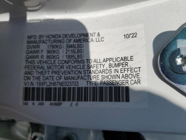 19XFL2H87NE023703 - 2022 HONDA CIVIC SPORT თეთრი ფოტო 12