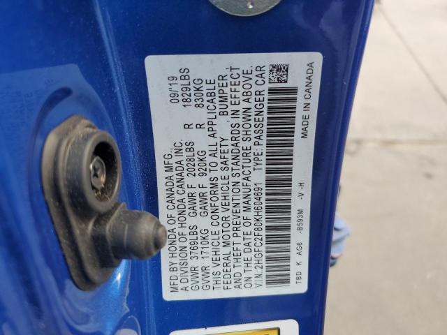 2HGFC2F80KH604691 - 2019 HONDA CIVIC SPORT 蓝色 照片 13