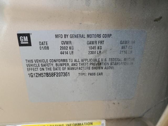 1G1ZH57B58F207361 - 2008 CHEVROLET MALIBU 1LT 金色 照片 12