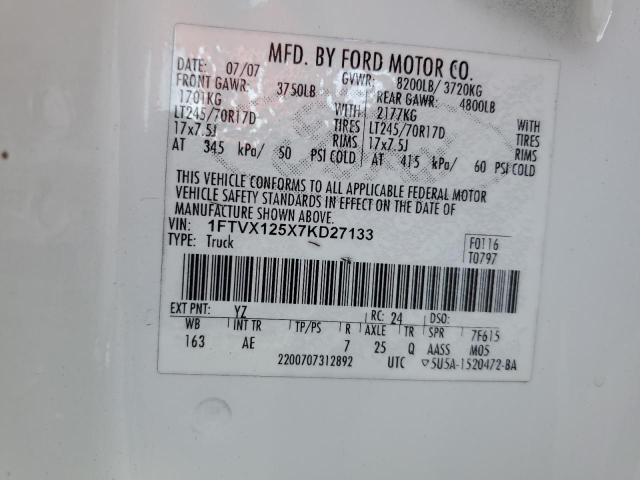 1FTVX125X7KD27133 - 2007 FORD F150 Белый фото 12