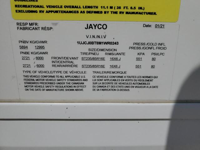 1UJCJ0BT8M1WR0243 - 2021 JAYCO EAGLE WHITE photo 10