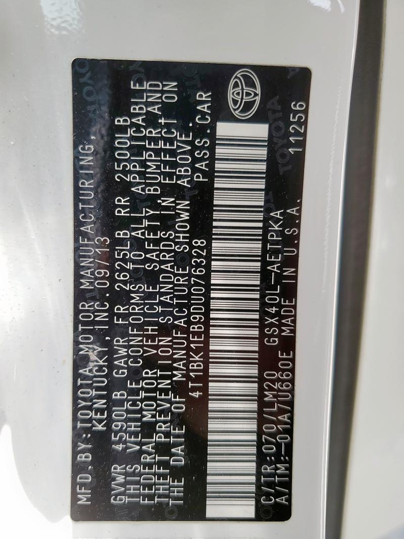 4T1BK1EB9DU076328 - 2013 TOYOTA AVALON BASE WHITE photo 12