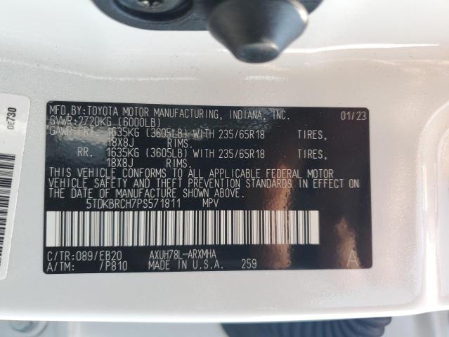 5TDKBRCH7PS571811 - 2023 TOYOTA HIGHLANDER HYBRID XLE WHITE photo 13