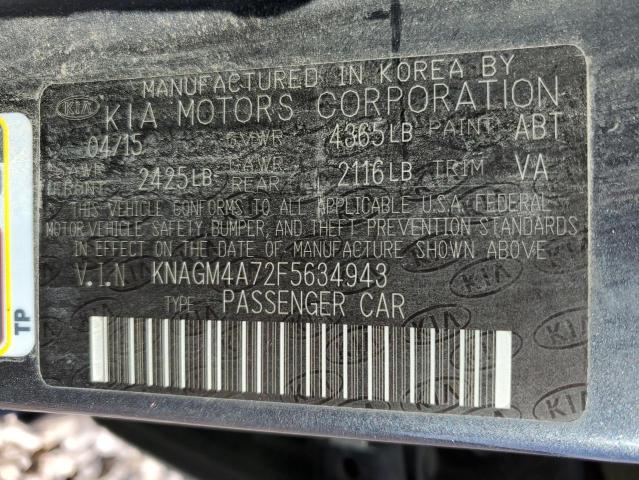 KNAGM4A72F5634943 - 2015 KIA OPTIMA LX BLACK photo 10