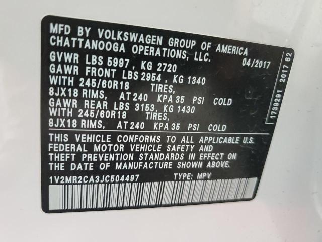 1V2MR2CA3JC504497 - 2018 VOLKSWAGEN ATLAS SEL 白色 照片 13