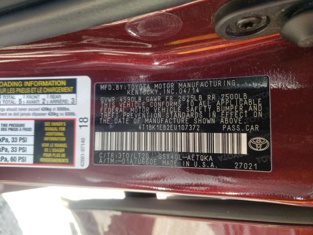 4T1BK1EB2EU107372 - 2014 TOYOTA AVALON BASE 勃艮第红 照片 12