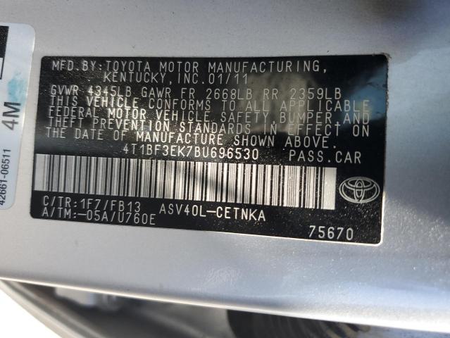 4T1BF3EK7BU696530 - 2011 TOYOTA CAMRY BASE SILVER photo 12