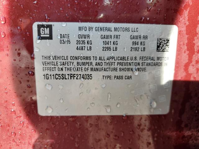 1G11C5SL7FF274035 - 2015 CHEVROLET MALIBU 1LT RED photo 12