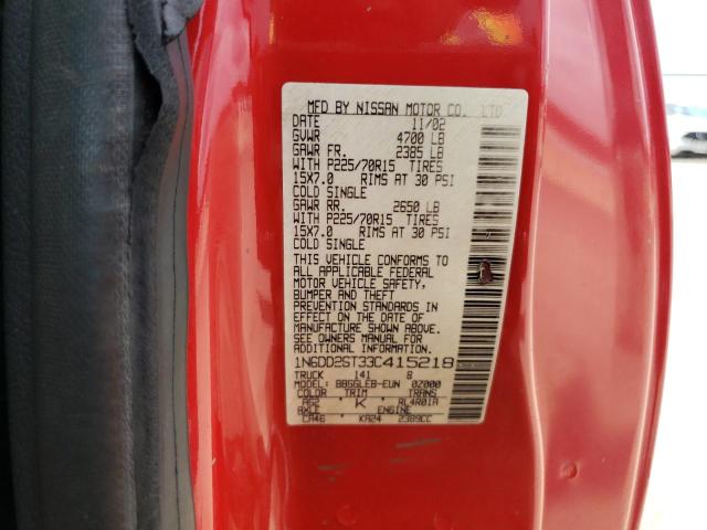 1N6DD26T33C415218 - 2003 NISSAN FRONTIER KING CAB XE RED photo 12