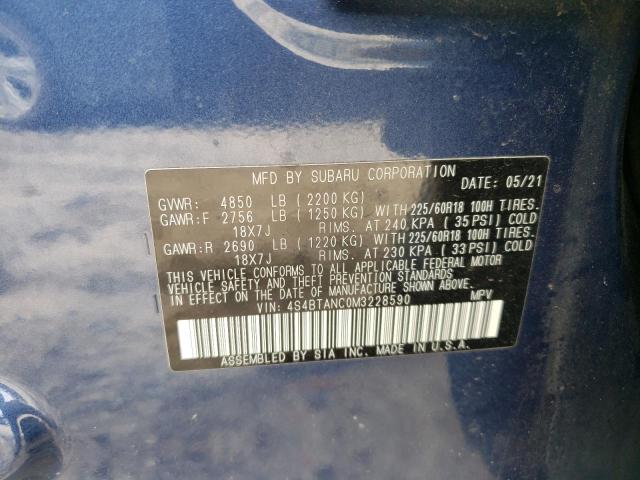 4S4BTANC0M3228590 - 2021 SUBARU OUTBACK LIMITED BLUE photo 12