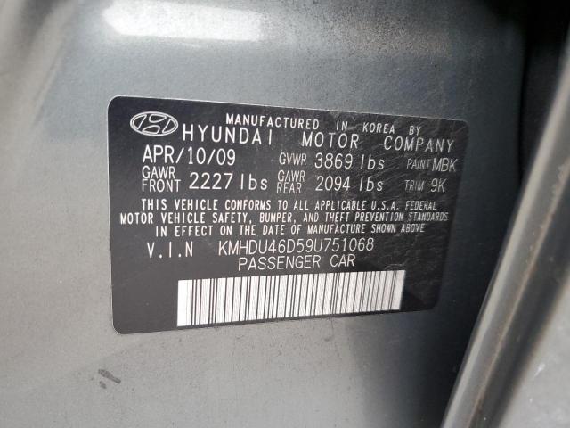 KMHDU46D59U751068 - 2009 HYUNDAI ELANTRA GLS GRAY photo 13