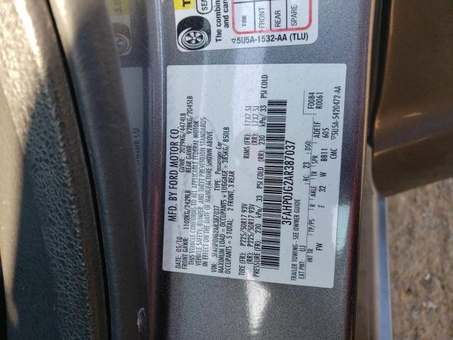 3FAHP0JG2AR387037 - 2010 FORD FUSION SEL GRAY photo 13