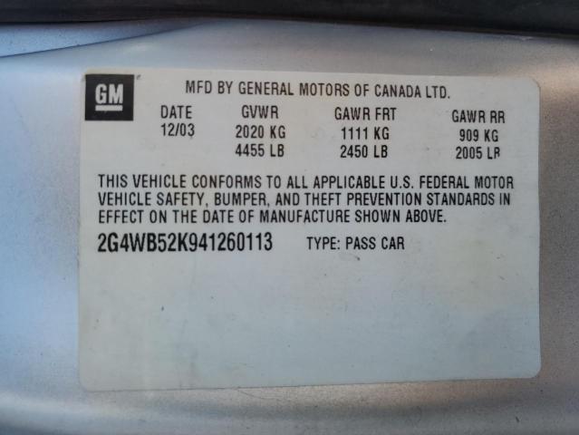 2G4WB52K941260113 - 2004 BUICK REGAL LS 银色 照片 12