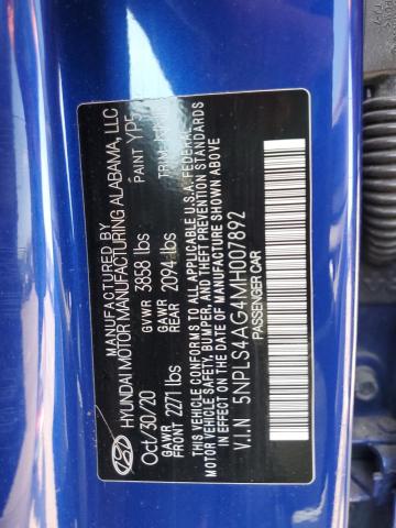 5NPLS4AG4MH007892 - 2021 HYUNDAI ELANTRA SEL BLUE photo 12