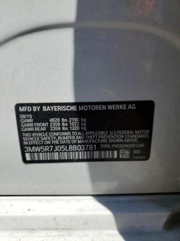 3MW5R7J05L8B03781 - 2020 BMW 330XI WHITE photo 13