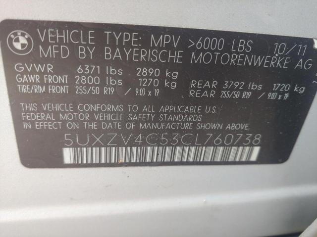 5UXZV4C53CL760738 - 2012 BMW X5 XDRIVE35I SILVER photo 10