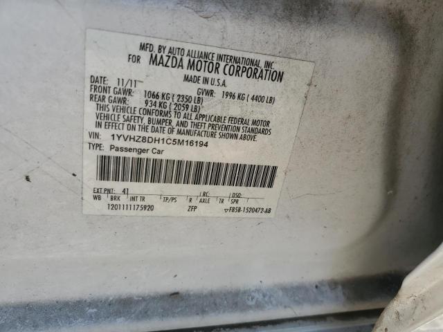 1YVHZ8DH1C5M16194 - 2012 MAZDA 6 I Սպիտակ լուսանկար 13