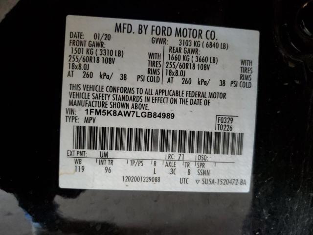 1FM5K8AW7LGB84989 - 2020 FORD EXPLORER POLICE INTERCEPTOR BLACK photo 12