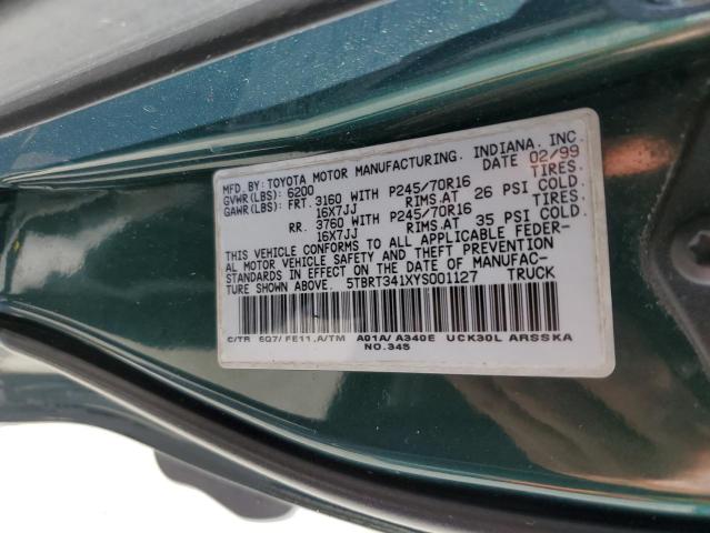 5TBRT341XYS001127 - 2000 TOYOTA TUNDRA ACCESS CAB 绿色 照片 10