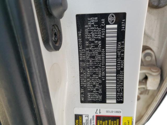 4T1BK1EB1DU069504 - 2013 TOYOTA AVALON BASE 白色 照片 12