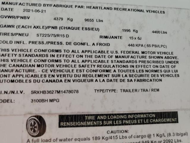 5RXHB3627M1478078 - 2021 HEARTLAND MPG TWO TONE photo 10