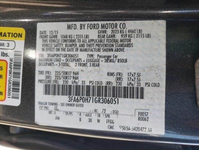 3FA6P0H71GR306051 - 2016 FORD FUSION SE 灰色 照片 12