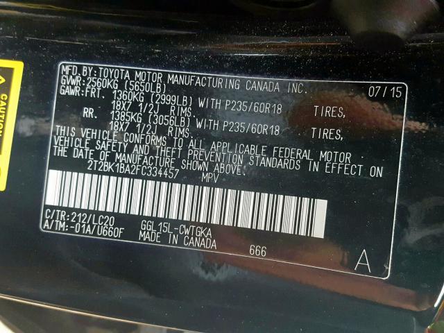 2T2BK1BA2FC334457 - 2015 LEXUS RX 350 BASE  photo 10