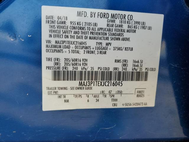 MAJ3P1TEXJC216045 - 2018 FORD ECOSPORT SE ლურჯი ფოტო 13