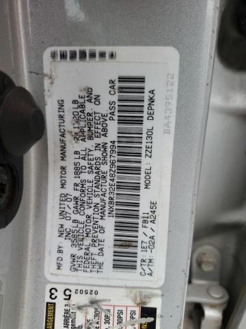 1NXBR32E48Z967994 - 2008 TOYOTA COROLLA CE SILVER photo 12