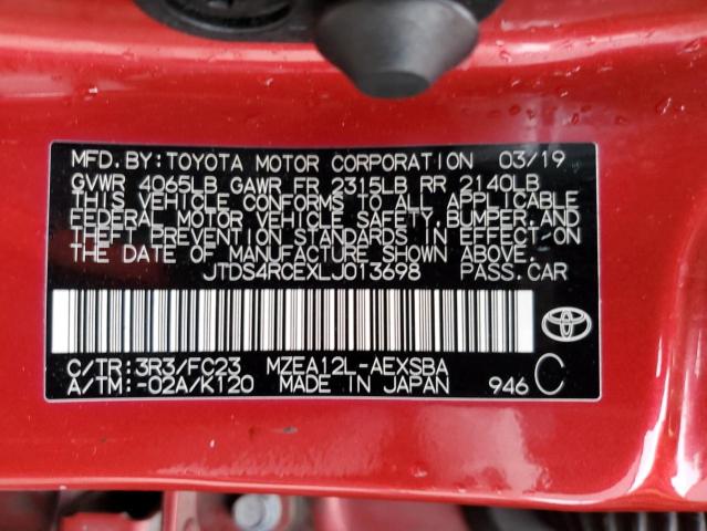 JTDS4RCEXLJ013698 - 2020 TOYOTA COROLLA SE 栗色 照片 12