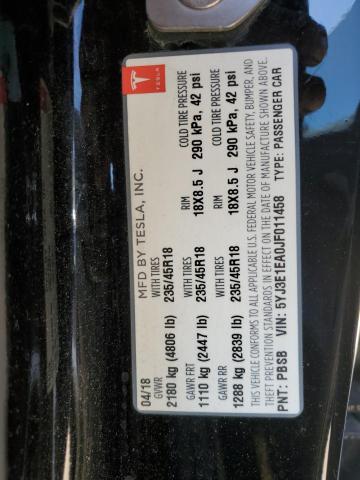 5YJ3E1EA0JF011458 - 2018 TESLA MODEL 3 Schwarz Foto 12