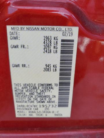 1N4BL4CV7KC195732 - 2019 NISSAN ALTIMA SR RED photo 13
