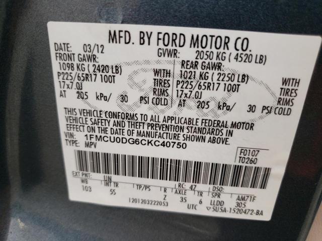 1FMCU0DG6CKC40750 - 2012 FORD ESCAPE XLT BLUE photo 14