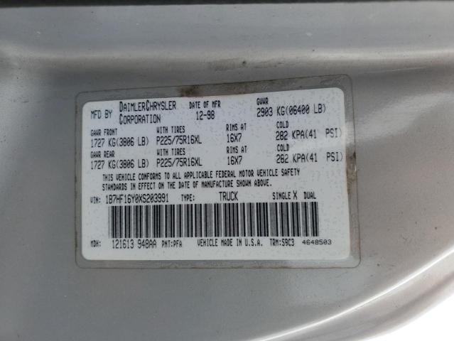 1B7HF16Y0XS203991 - 1999 DODGE RAM 1500 ვერცხლისფერი ფოტო 12