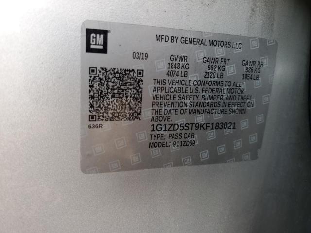 1G1ZD5ST9KF183021 - 2019 CHEVROLET MALIBU LT SILVER photo 12