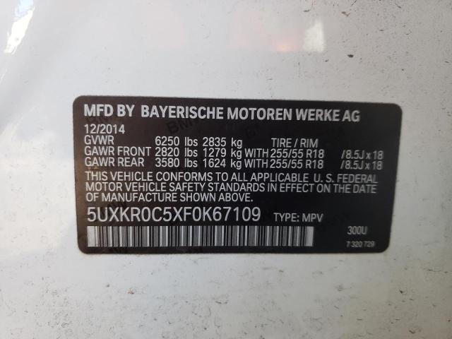 5UXKR0C5XF0K67109 - 2015 BMW X5 XDRIVE35I WHITE photo 10